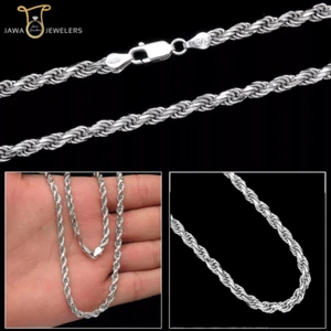 Collar de cadena de eslabones de cuerda de plata 925 italiano real - Imagen 1 de 6