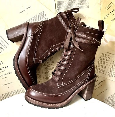 Free People Lana Bota con Cordones Cuero Chocolate Gamuza Tacón Bloque Muestra 39/9 NUEVA Foto 1 de 4