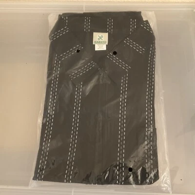 HABAND Men's Size XL Black Zip Up Short Sleeve Stripe Print Cotton Poly Shirt - Image 1 of 4