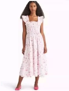 Vestido Ellie Nap Rosa Estampado Botánico Midi Rosa Blanco Talla Grande - Imagen 1 de 9