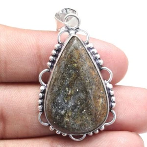 Pendant Black Rutile Gemstone Handmade Mother's Day Gift Silver Jewelry 2" - Picture 1 of 7