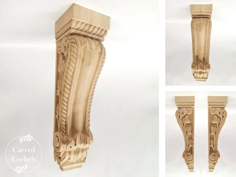 Pair of Braided Leaf victorian luxury wood carved handcrafted decorative corbels Cover