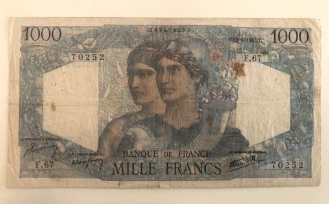 1945 Bank of France 1000 Francs Cover