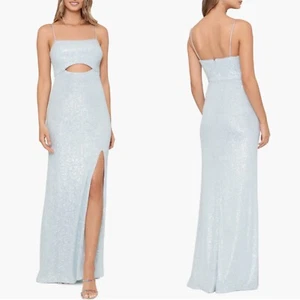 NEW XSCAPE Light Blue SEQUIN Cutout SPARKLY Evening Dress COLUMN Party GOWN 16 - Picture 1 of 9