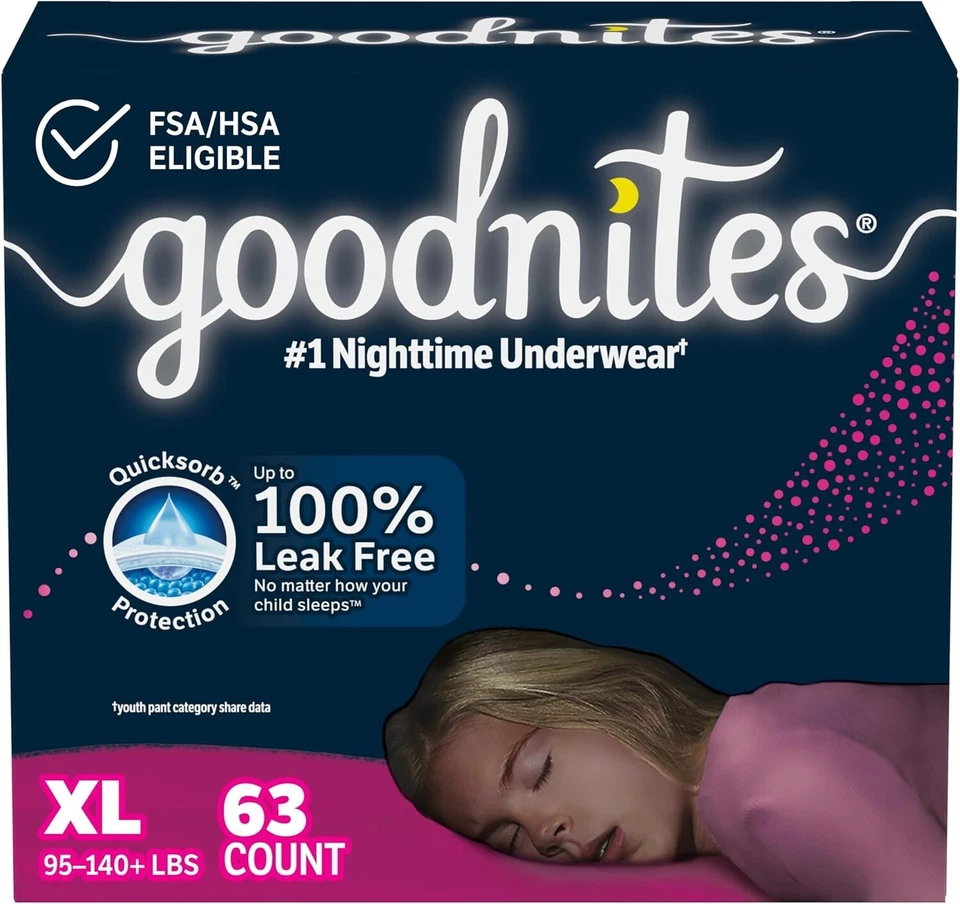 Goodnites Girls Nighttime Bedtime Underwear Size XL 95-140 Lbs 28 Count