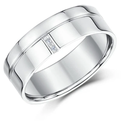 Palladium Diamond Ring Grooved Design 950 Palladium Bands 5mm, 7mm - Image 1 of 2
