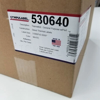 1 Roll of 500- 3x3 CompuLabel Topcoated Direct Thermal Labels Permanent Adhesive - Image 1 of 3