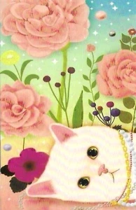 New Choo Choo Cat Postcard Jetoy Type REPRODUCTION White with Pink Flowers - Picture 1 of 2