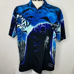 Camicia vintage Batman con bottoni uomo L blu stampa all over DC Warner Bros 2001 - Foto 1 di 5