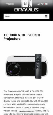 BRAVIUS TK-1000 STI 家庭影院激光项目 8K 4K 无线蓝牙  — 第 1/4 张图片