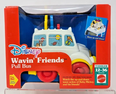 Винтаж 1992 Mattel Disney Wavin друзья тянуть автобус ребенка ясельного возраста 12-36 месяцев игрушка новый из старых запасов - Изображение 1 из 4