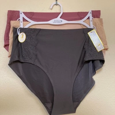 Inteco Intimates Panty Set Size 1X/XL 3Pair Pink Cream & Grey Lace Panels - Image 1 of 4