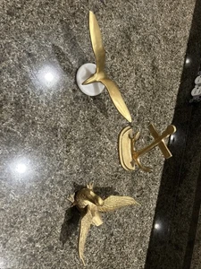 Menge 3 Vintage Messing Vogel im Flug Anker Gans Skulptur Statue auf Marmor - Bild 1 von 11