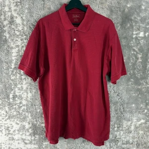 LL Bean Size L Minimalist Casual Polo Shirt Red Short Sleeve Button Cotton - Picture 1 of 8