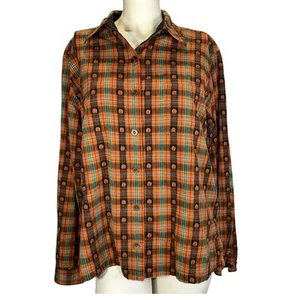 Camisa Krazy Kat Halloween a Cuadros Calabaza Jack O Linterna Bordada con Botones XL - Imagen 1 de 5