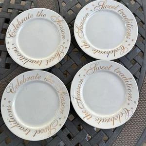 4 Cipa italienisches Porzellan Weihnachten 7 3/4" Zoll Salat/Wüste 24kt Goldschrift - Bild 1 von 8