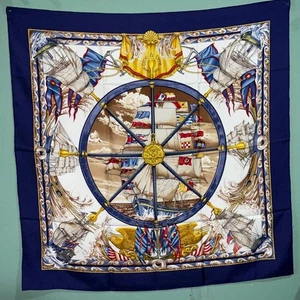 HERMES Silk Vive Le Vent Schal 90 cm quadratisch blau 100% Seide 34" Vintage - Bild 1 von 16
