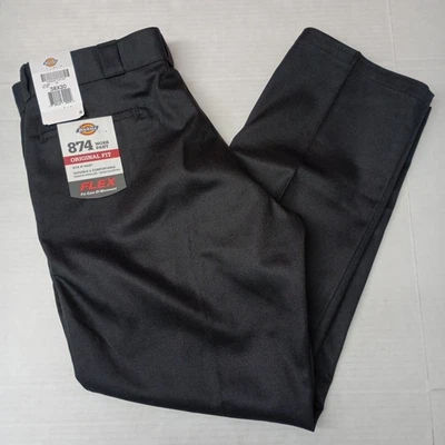 Pantalones de Trabajo Dickies 874 Para Hombre 38x30 Negros Ajuste Original Flex Resiste Arrugas Foto 1 de 4