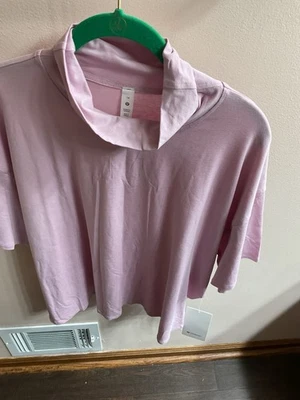 NWT Lululemon Relaxed Fit Cotton Blend Turtleneck Tee Size 14 In Color PKPI - Image 1 of 4