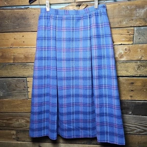 Pendleton Skirt 100%Virgin Wool Purple/lilac Pink Plaid Lined Pockets 10 Vtg  - Picture 1 of 9