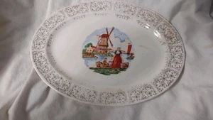 Stetson China 13 1/2" Plater Dutch Girl, Windmill & Gold Filigree - Picture 1 of 4