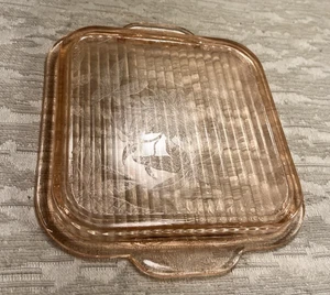 Coperchio quadrato vintage Jeanette rosa depressione vetro motivo floreale poinsettia-8873 - Foto 1 di 9