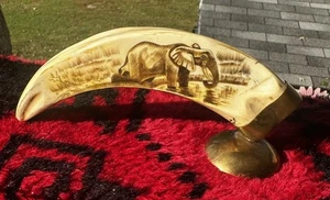 Hand Scrimshawed Afrikanisches Warzenschwein Zahnstoßzahn 7,5" Primitiv Authentisch - Bild 1 von 13