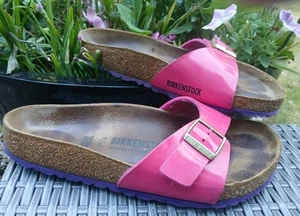 Birkenstock Madrid Magenta Pink Patent Leather Flip Flop Sandals UK 7 40 Used - Picture 1 of 9