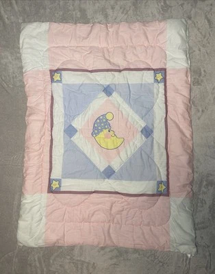 Manta Bebé Vintage Luna Noche Gorra Dormir Estrella Cuna Edredón Lovey 34"x43" Foto 1 de 4