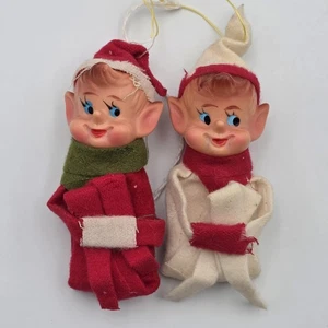 Vintage Knie Umarmung Weihnachten Elfe Pixie Puppe Ornament Paar 3,5" - Bild 1 von 4