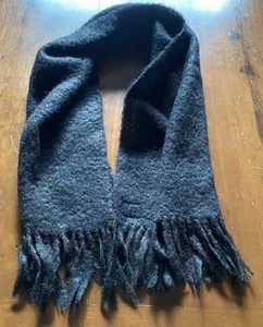 Vintage St Michael Unisex Black Mohair & Wool Wide Fringe Scarf Size 68” x 18” - Picture 1 of 8