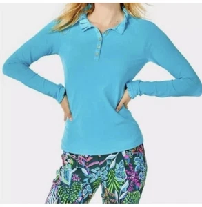 ¡NUEVO CON ETIQUETAS!  Lilly Pulitzer Hutton Manga Larga Seabreeze Azul Luxletico Plisado Mediano - Imagen 1 de 5