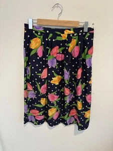 Vintage Anne Crimmins for Umi Collections Seide Midi Rock Marine Blumen Größe 8 - Bild 1 von 8