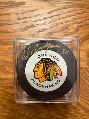 Disco Sharpie dorado firmado por Ed Belfour Chicago Blackhawks  Foto 1 de 3