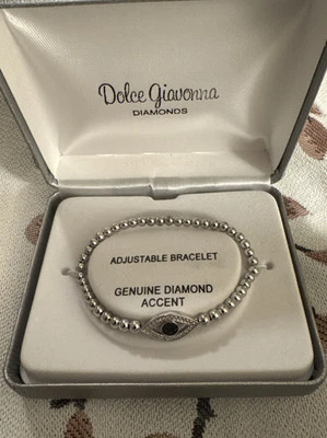 Dolce Giavonna Diamonds Adjustable BRACELET Sterling Silver - NEW - Image 1 of 3