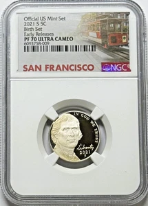 Juego de nacimiento de níquel S Jefferson 2021 lanzamientos tempranos NGC PF70 Ultra camafeo - carro - Imagen 1 de 2