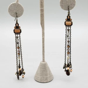 Laila Rowe Boho lange Ohrhänger Ohrringe Perlen Kette Glieder Hakenverschluss 3 1/2" L - Bild 1 von 6