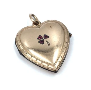 Jugendstil Anhänger Metall rot vergoldet Herz Foto Medaillon antik Schmuck 1900 - Bild 1 von 12