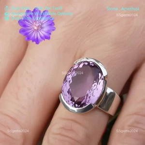 Amethyst Gemstone Statement Halloween Wife New Band Promise Ring Sterling Silver - Picture 1 of 6