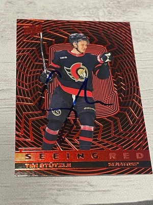 Tim Stutzle Signed Card Upper Deck SEEING RED JSA COA IP Auto Senators a - Image 1 of 3