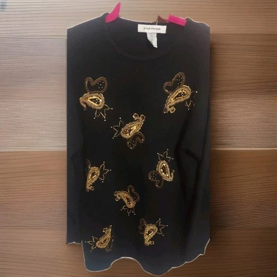 Suéter Evan Picone De Colección Negro Dorado Cuentas Corderos Lana Angora Conejo Pelo Jersey M Foto 1 de 4