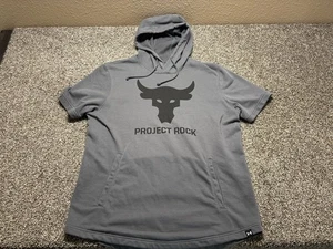 Under Armour Project Rock Hoodie Mens Large Gray Warm-Up Short Sleeve Pullover - Picture 1 of 11