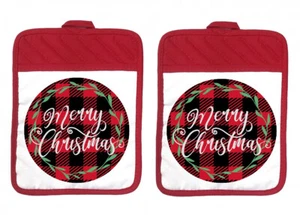 Set of 2 - 9" x 7" Pocket Pot Holders - Merry Christmas - scph030 - Bild 1 von 1