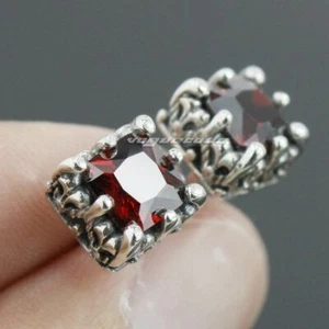 Red CZ Stone 925 Sterling Silver Square Fashion Charm Stud Earring 8R001C - Picture 1 of 7