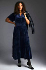 Anthropologie Xl Nwt Somerset Velvet Edition Maxi Dress Long Tiered Navy Blue