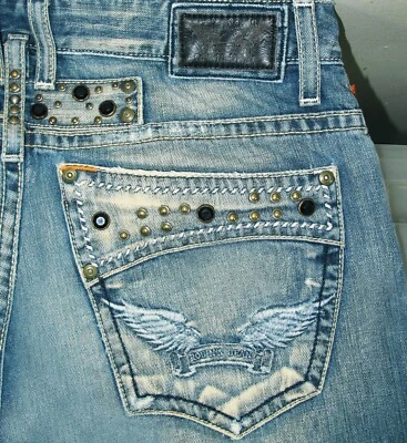 *LO ÚLTIMO EE. UU. Pantalones de mezclilla para hombre ROBIN'S JEAN @ NAVAJO BOOTCUT CRISTAL TACHUELAS 34 x 30 Foto 1 de 4