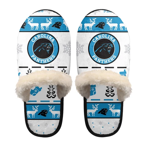 Carolina Panthers Christmas Plush Slippers Warm Soft Non-Slip House Slippers Cover