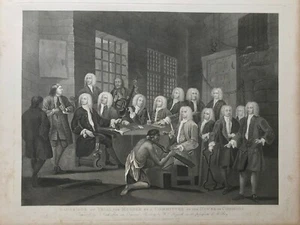 1822 Antique Print; Hogarth: Bambridge on Trial for Murder. Fleet Prison - Bild 1 von 4
