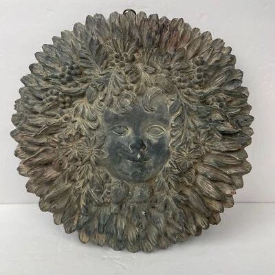 "Placa de jardín escultura cara flor cemento hormigón fundido vintage 10,5""" Foto 1 de 4