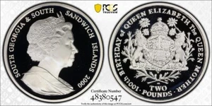 2000 2 Pound S. Georgia & S. Sandwich Queen Mother 100th Birthday Ag PCGS PR69 - Picture 1 of 3